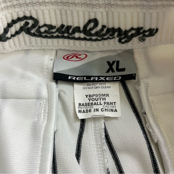 Rawlings Youth White Black Relaxed Baseball Pinstripe Pants Size Youth XL - Picture 3 of 7